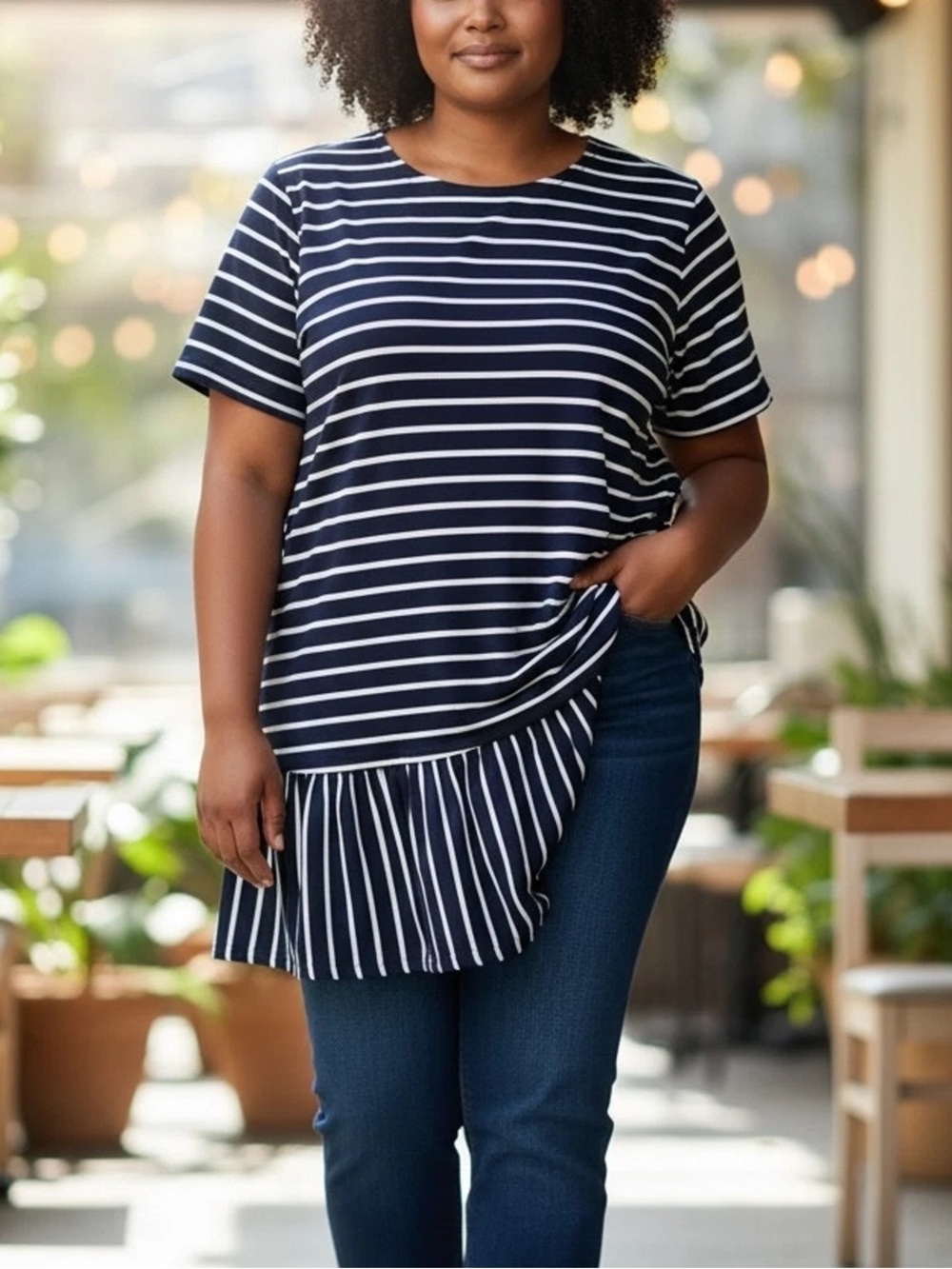 Junarose Classic Stripe Drop Waist Shift Dress - Size 0X (Brand Size Medium)